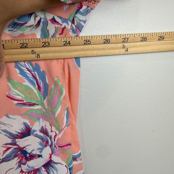 Moa Moa Top Women 2X Peach Floral V-Neck Long Sleeve Blouse Cottage Crochet Trim - Picture 8 of 9